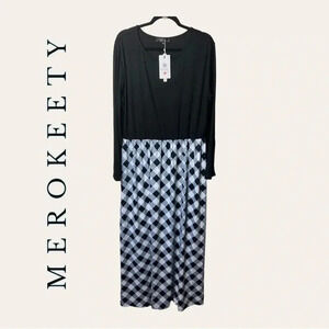 1082. MEROKEETY FASHION MAXI DRESS WITH LONG SLEEVES SIZE 2XL BLACK/WHITE